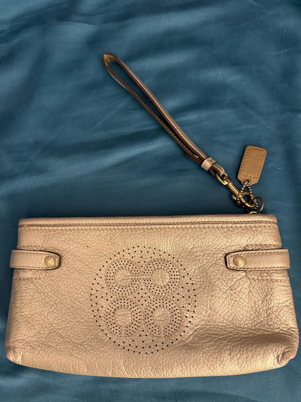 Coach Metallic Rose Gold Leather Wristlet Clutch
